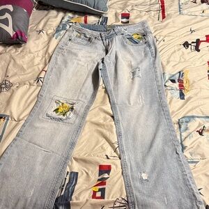Jessica Simpson Light Blue Flare Jeans with Yellow Accents